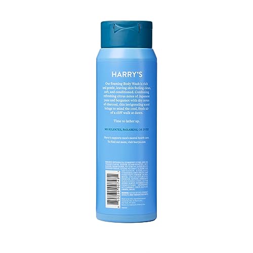 Harry's Men's Body Wash Stone bottle back shows clean ingredients and scent notes