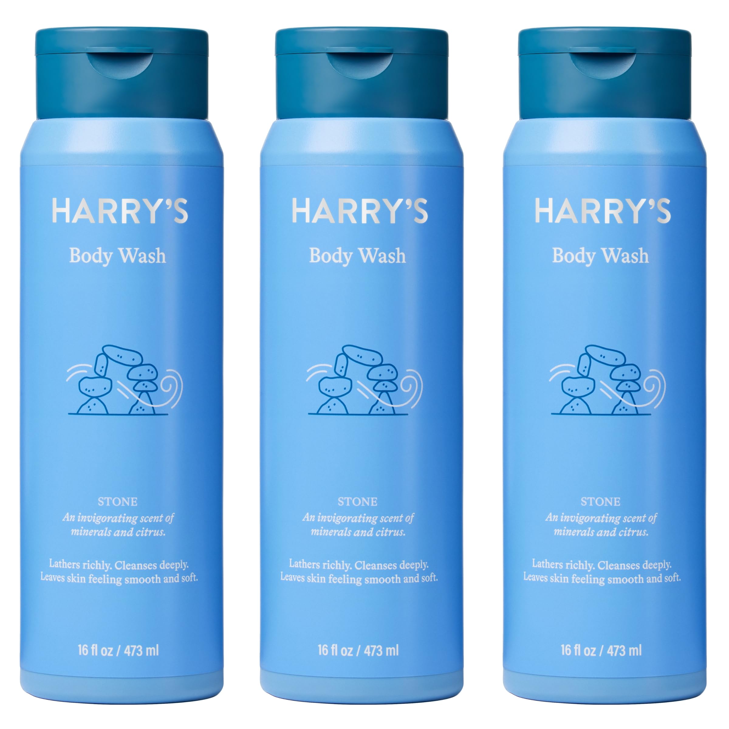 Harry's Men's Body Wash Stone bottle front with gentle, sulfate-free cleanse in view