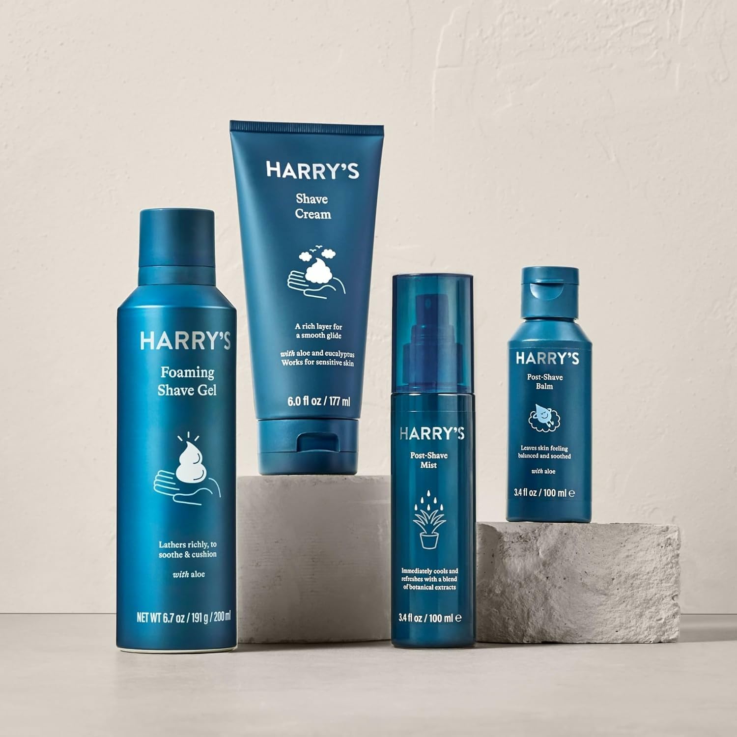 Harrys Shaving Cream natural ingredients bottle highlights marula and eucalyptus blend