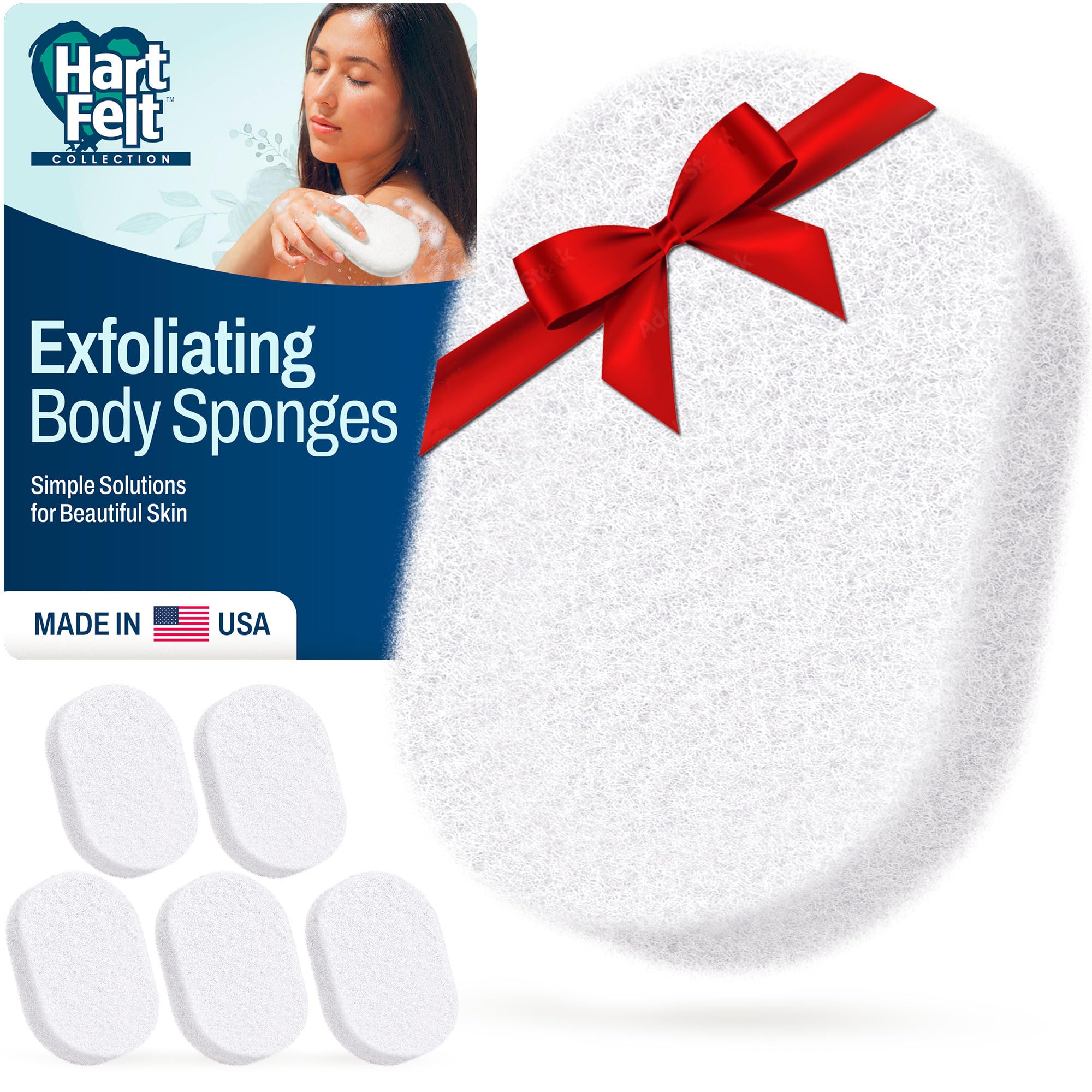 HartFelt bath sponge pack of six ready for a gentle shower exfoliation.