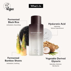 HARUHARU Wonder Black Rice Hyaluronic Toner label-detail shows clean vegan-friendly branding