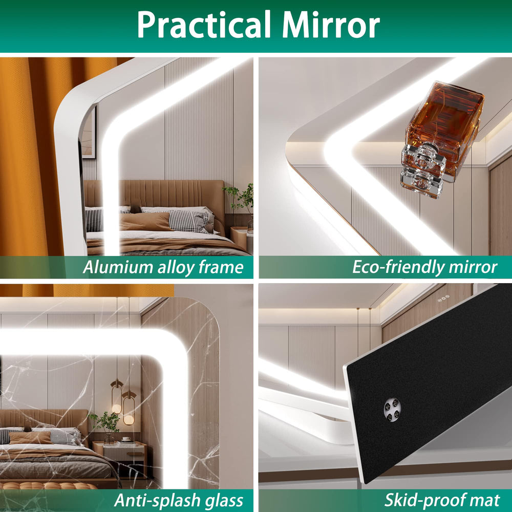 Hasipu vanity mirror three-color dimmable LEDs suit any lighting.