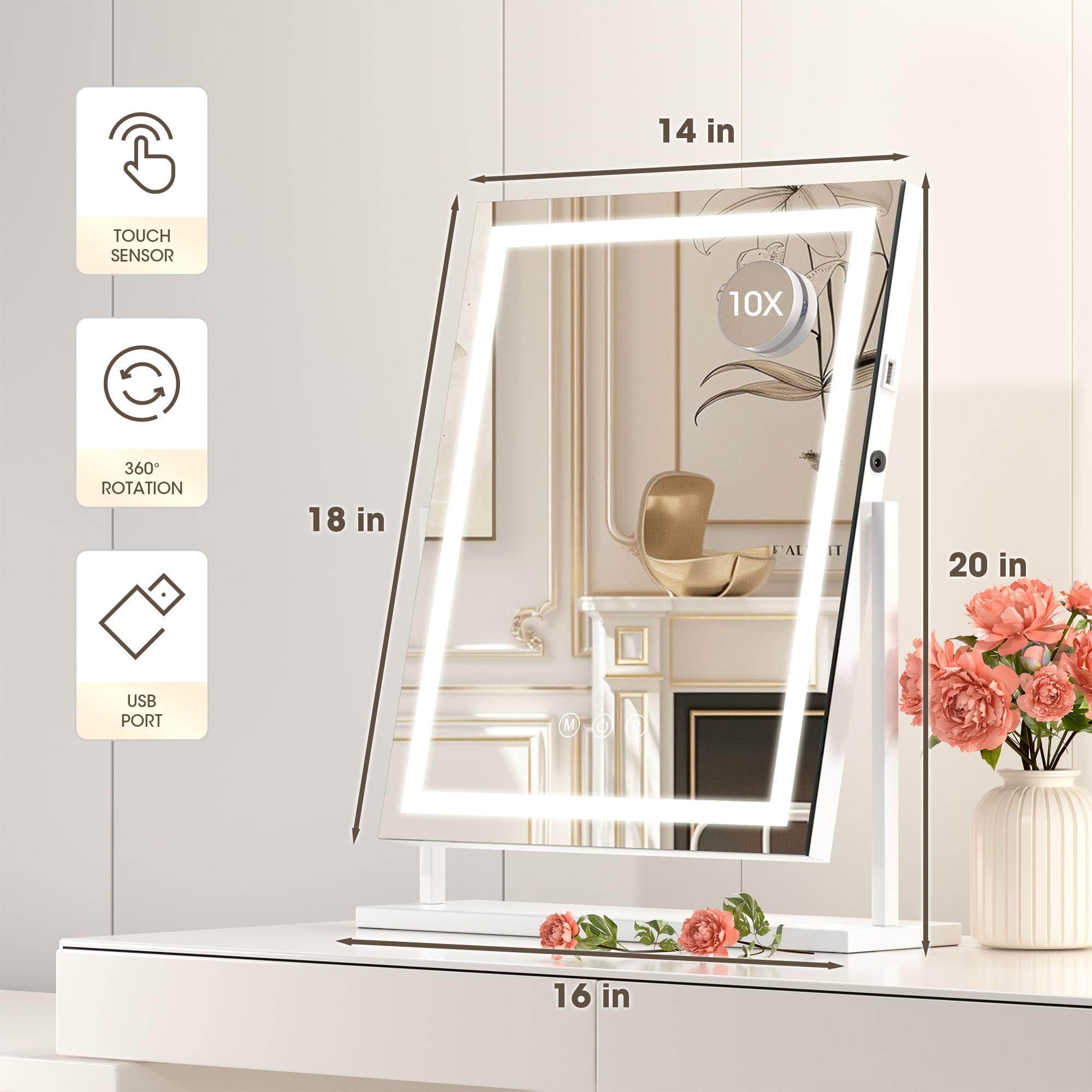 Hasipu vanity mirror 360 rotation lets you angle for perfect view from any seat.