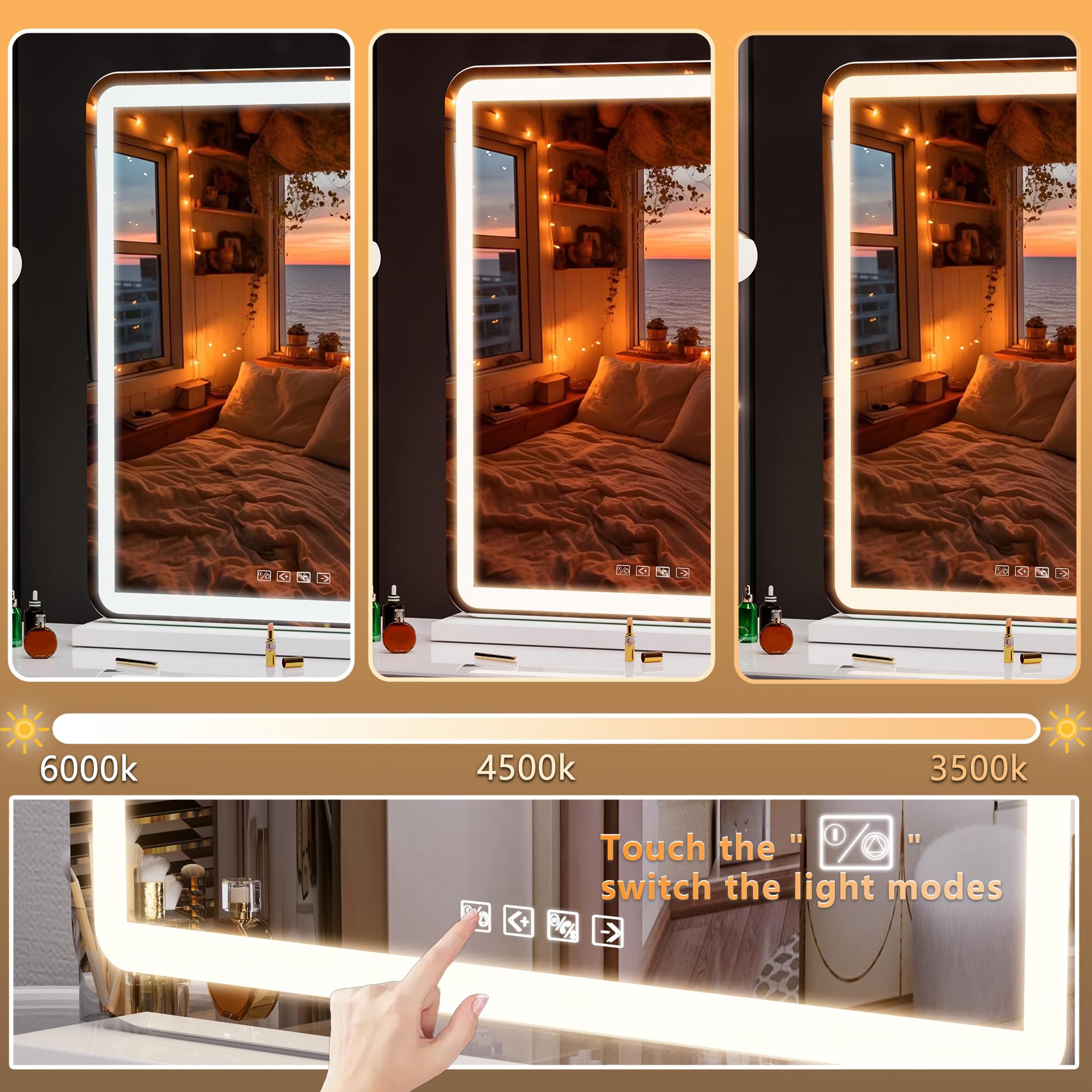 Hasipu vanity mirror detachable base supports wall-mount or tabletop use.