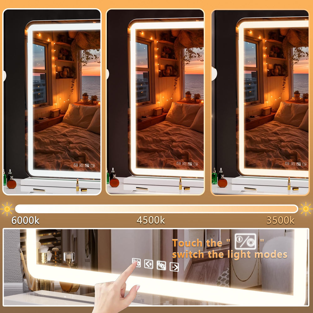 Hasipu vanity mirror detachable base supports wall-mount or tabletop use.