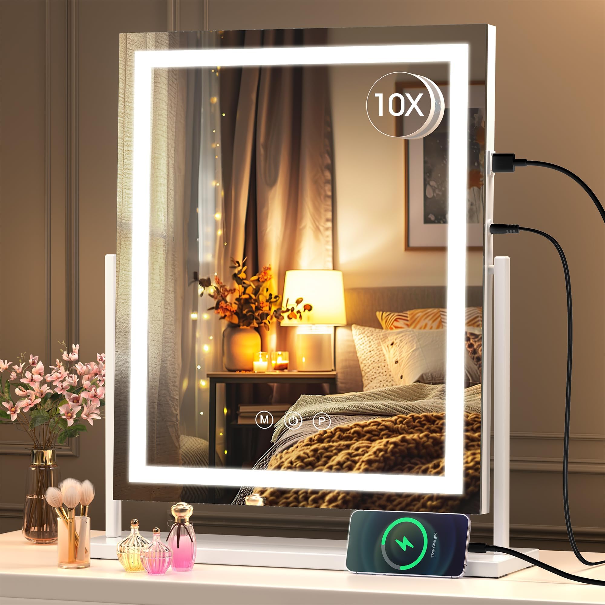 Hasipu vanity mirror with lights provides even illumination for precise makeup application.