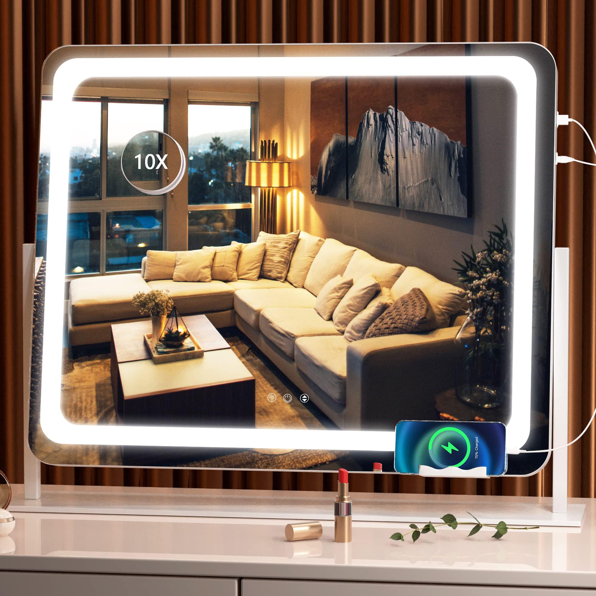 Hasipu vanity mirror with lights provides even illumination for precise makeup.