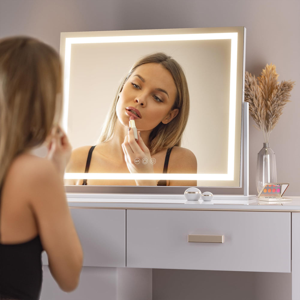 Hasipu vanity mirror on desk setup showing wide view