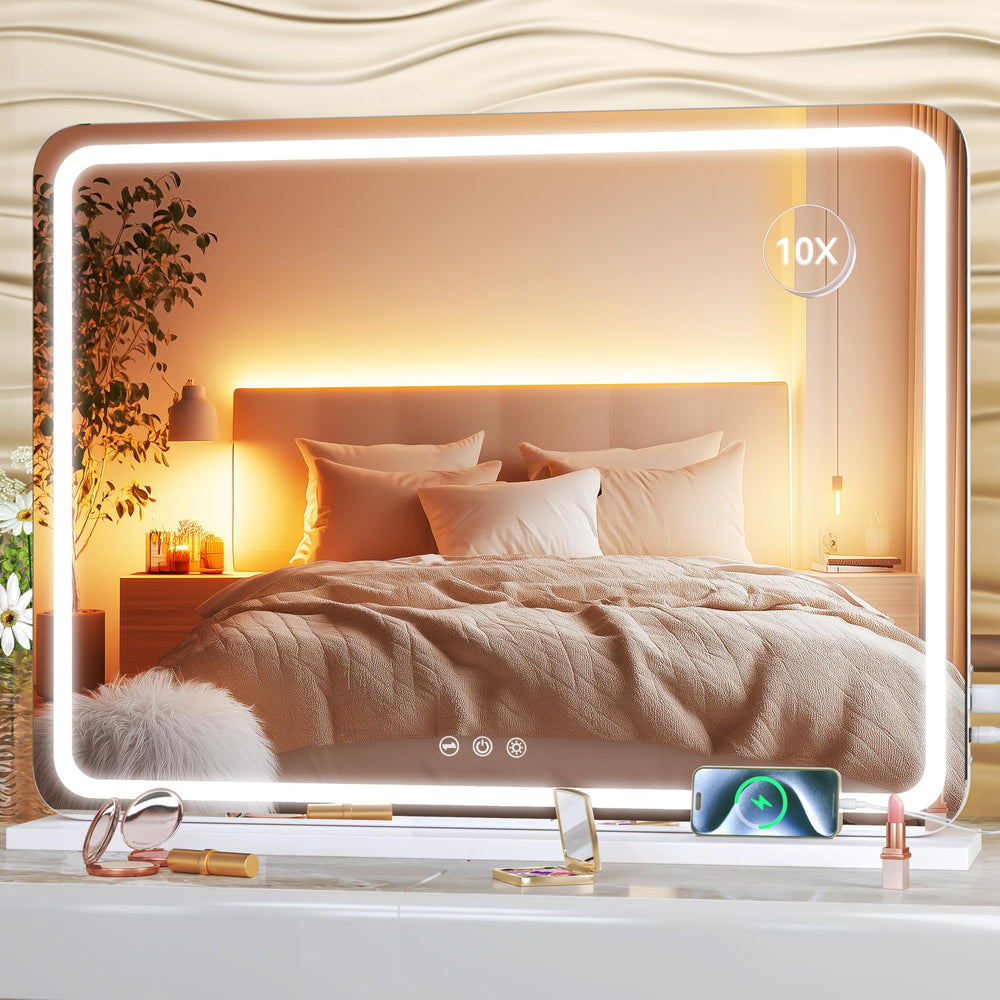 Hasipu vanity mirror front view with bright, even lighting for precise makeup.