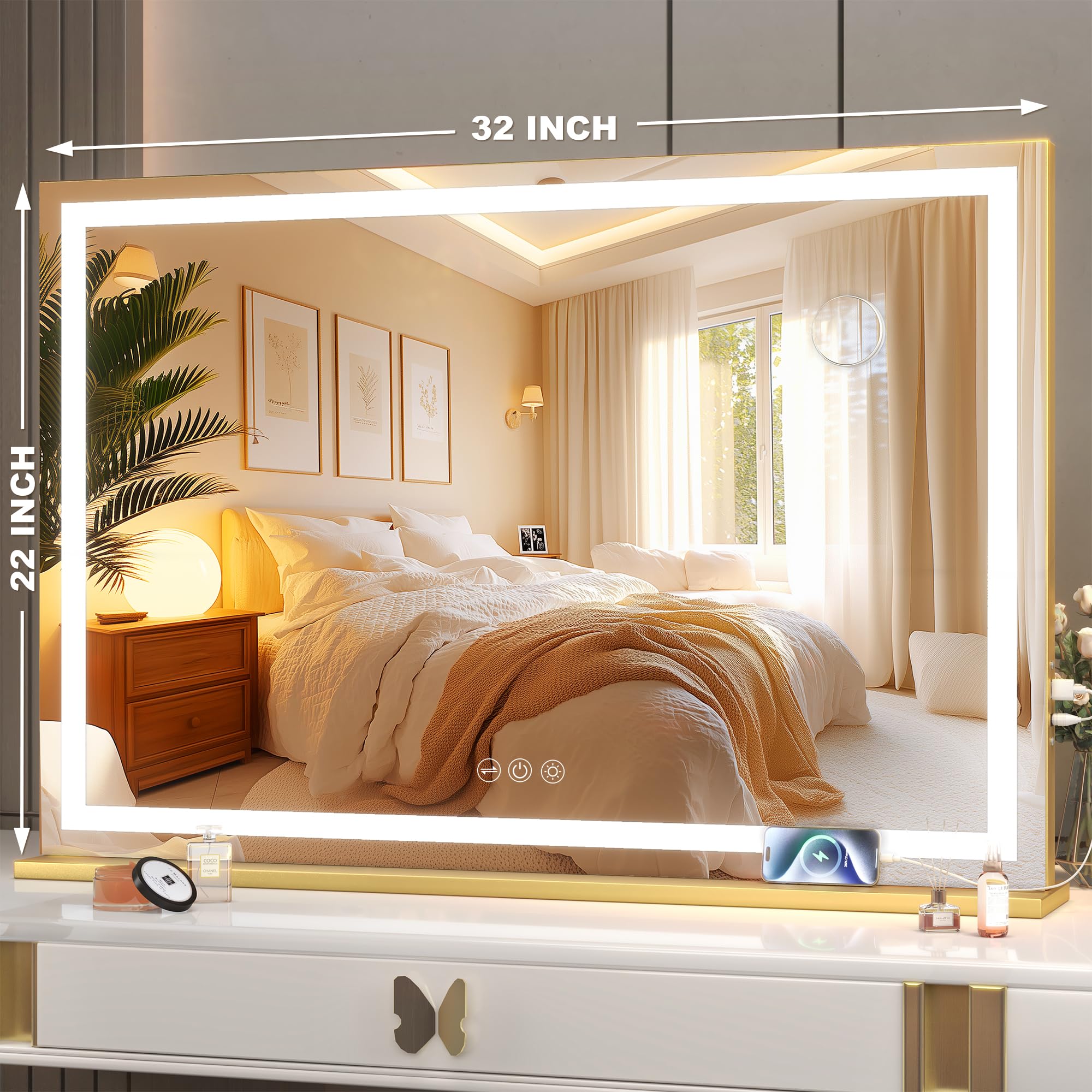 Hasipu vanity mirror LED strip detail showing bright even illumination