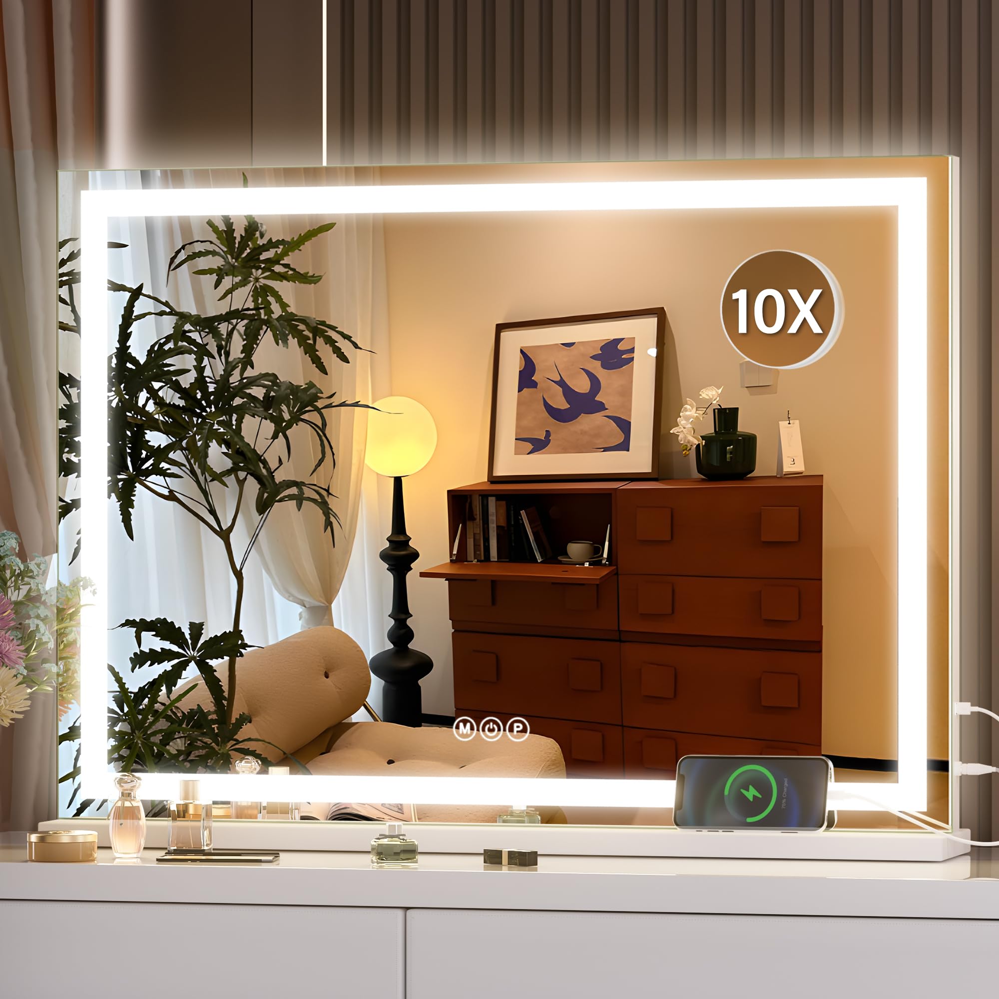 Hasipu vanity mirror with lights showing even lighting for flawless makeup