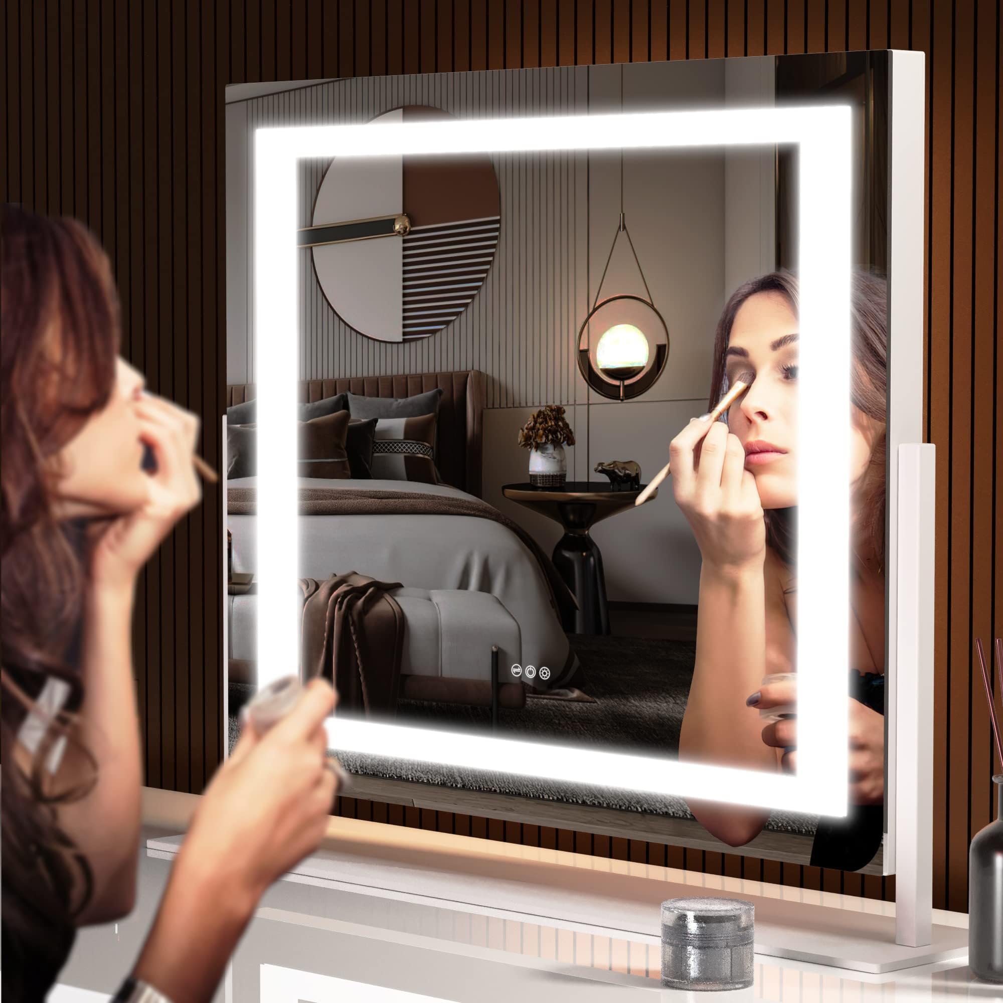Hasipu vanity mirror phone holder keeps tutorials in view while applying makeup