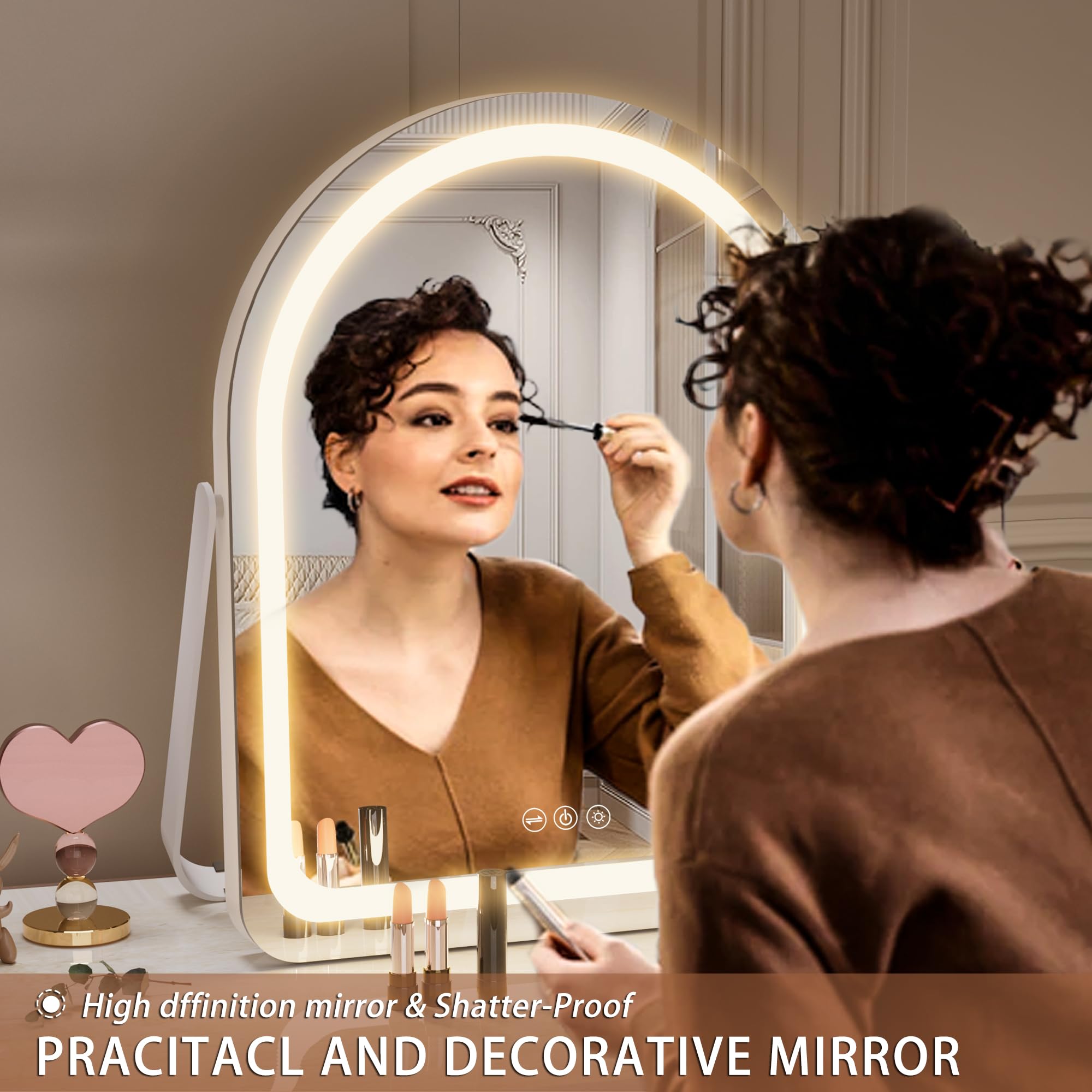 Hasipu vanity mirror rotation 360 enables flexible angles for skincare or makeup