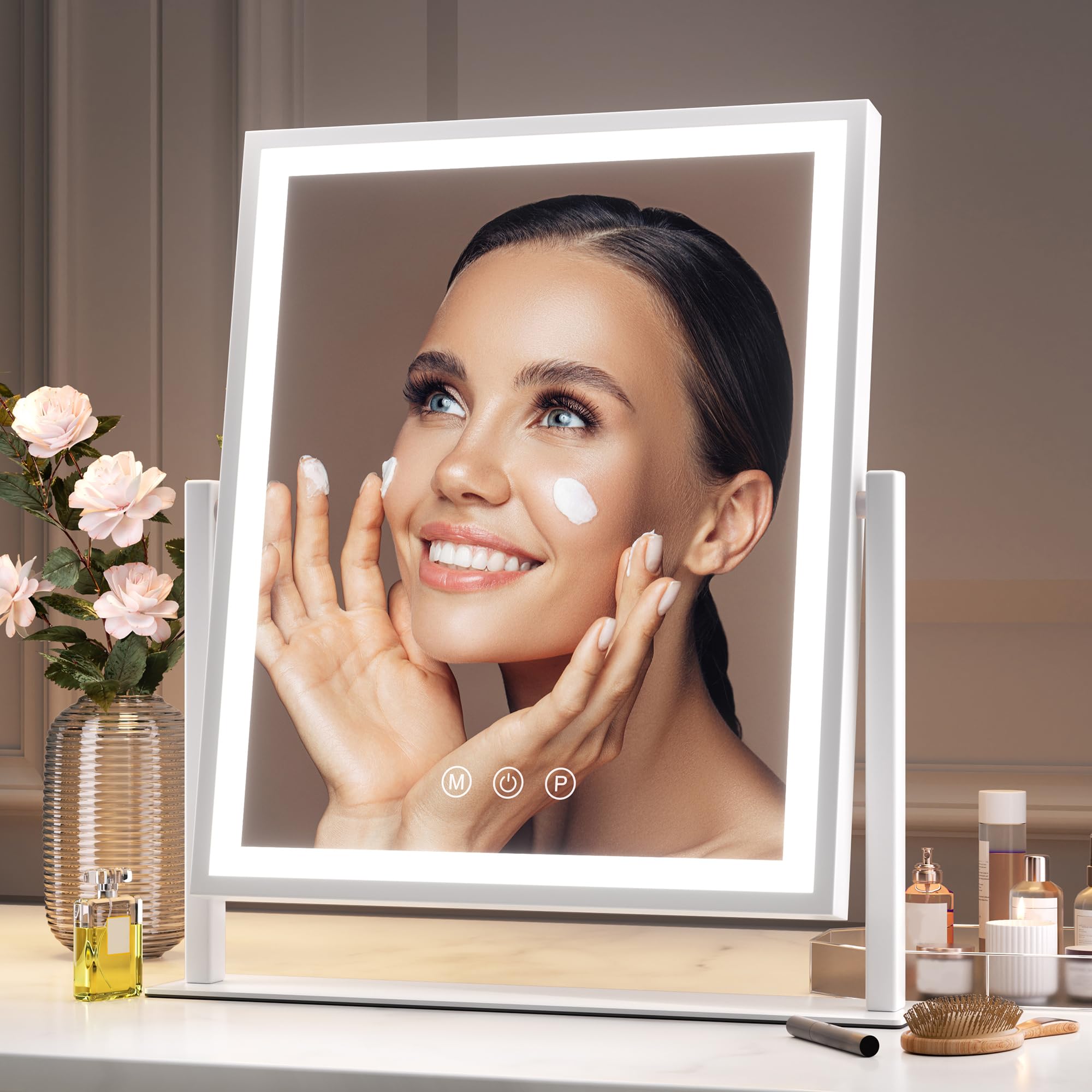 Hasipu vanity mirror with smart touch control for quick brightness and color changes