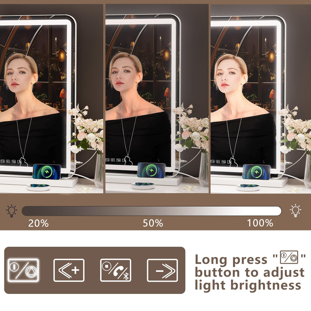 Hasipu vanity mirror USB charging port for devices while getting ready.