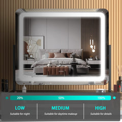 Hasipu vanity mirror showing USB charging port and convenience charging.
