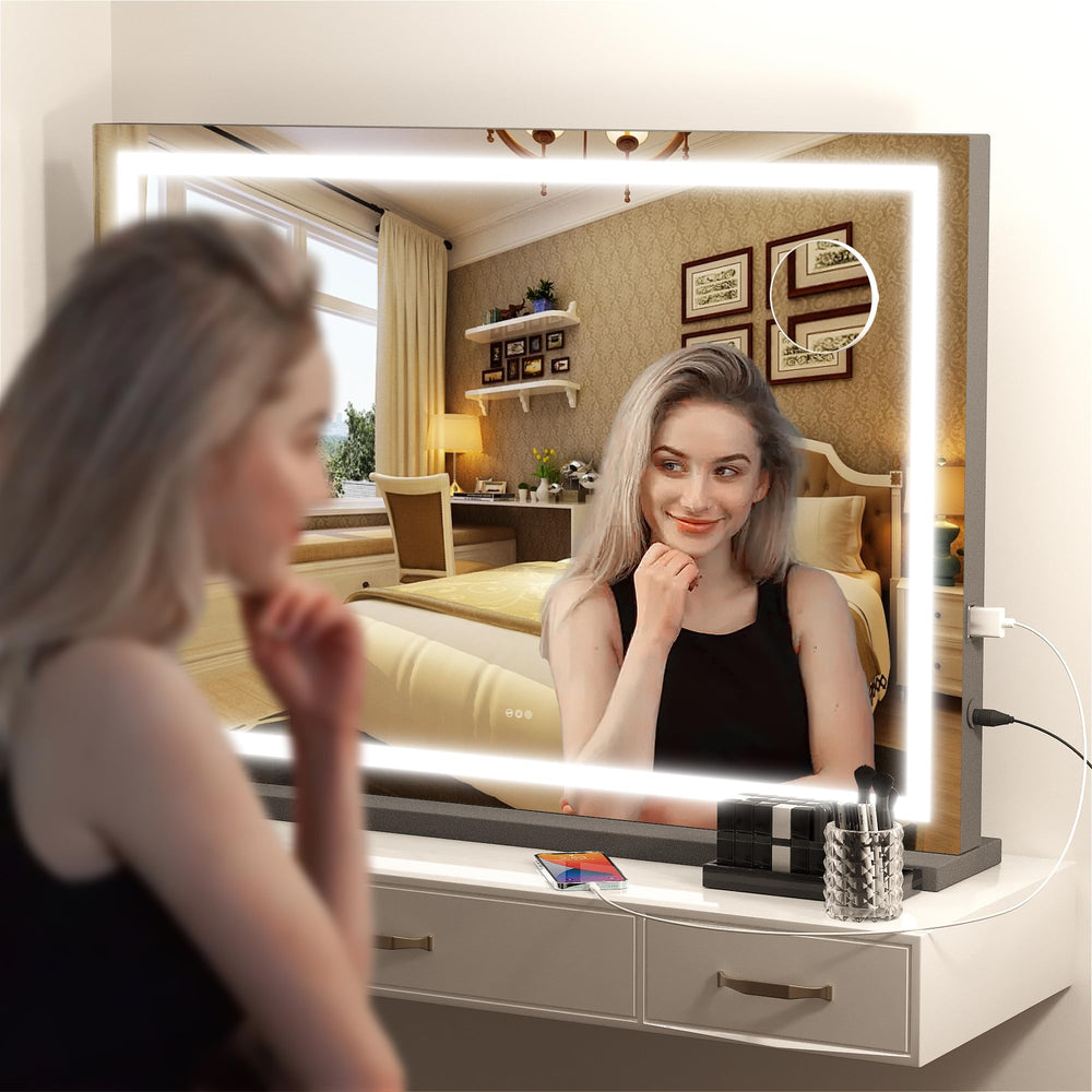 Hasipu vanity mirror wall-mount base and back holes for mounting