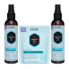 HASK Argan Oil 5-in-1 Leave-In Bottle delivers detangling and shine.