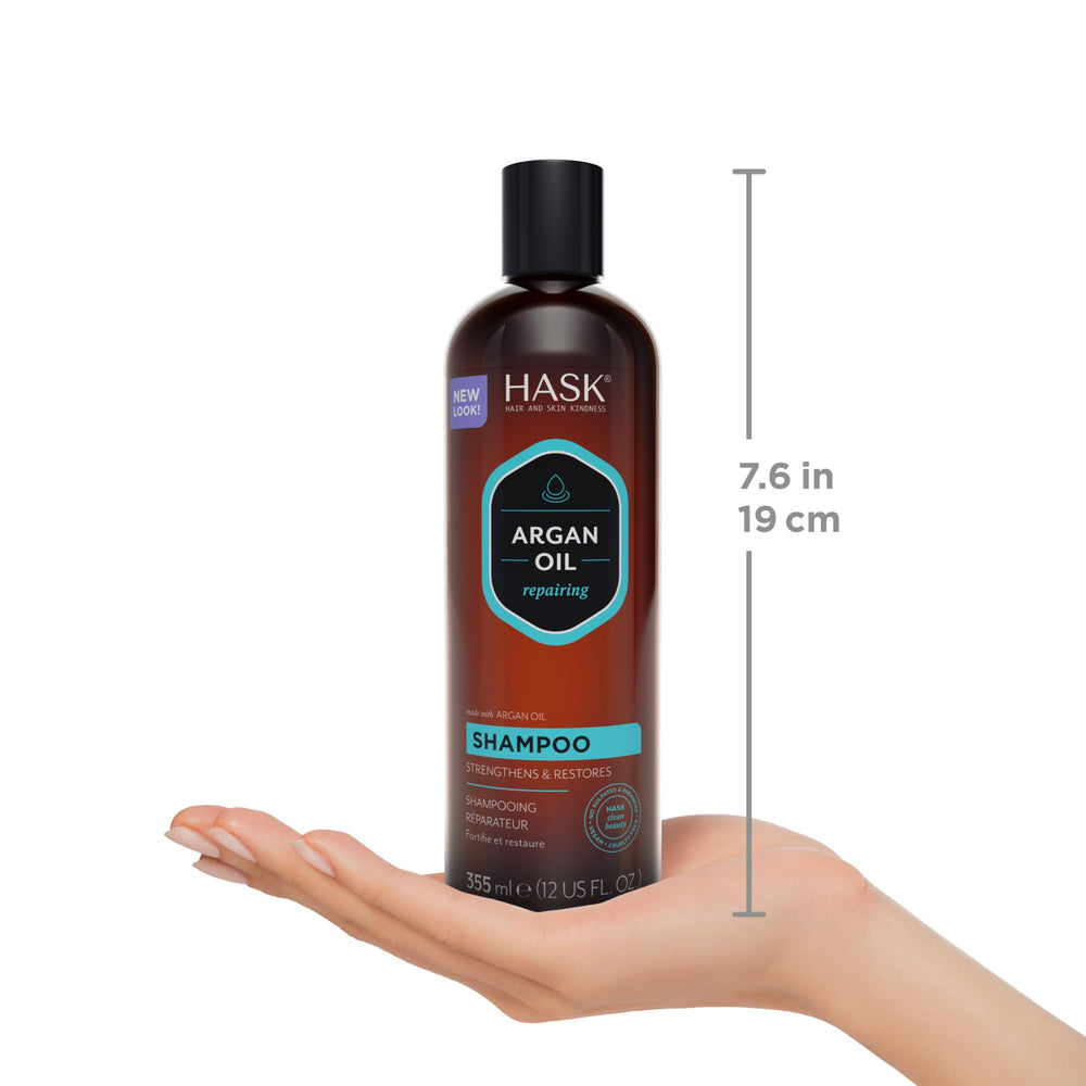 HASK Argan Oil color-safe label emphasizes gentle formula benefits.