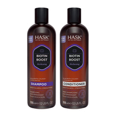 HASK Biotin Boost Shampoo bottle shows volumizing formula for fuller hair