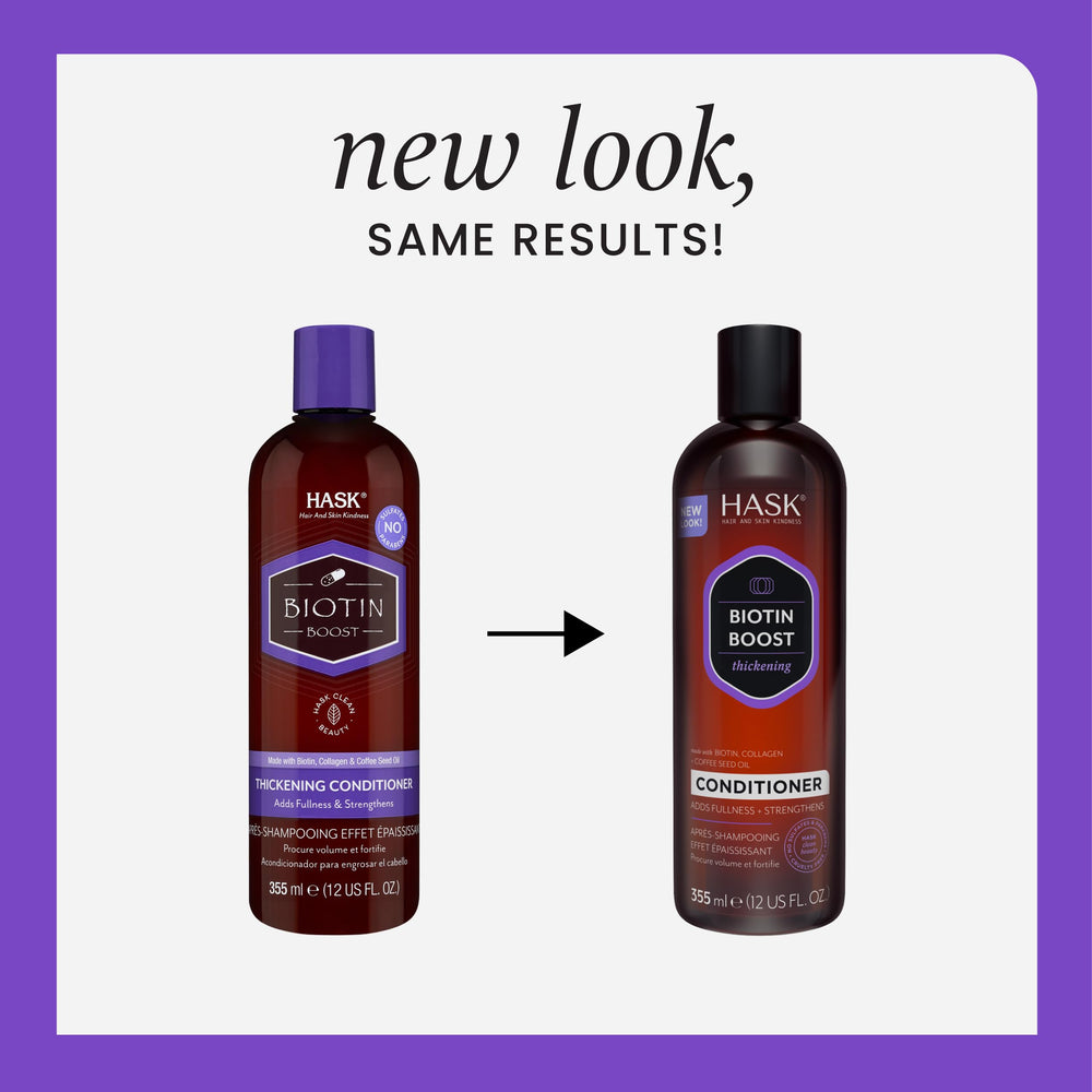 HASK Biotin Boost Shampoo label closeup highlights color-safe, sulfate-free cleansing