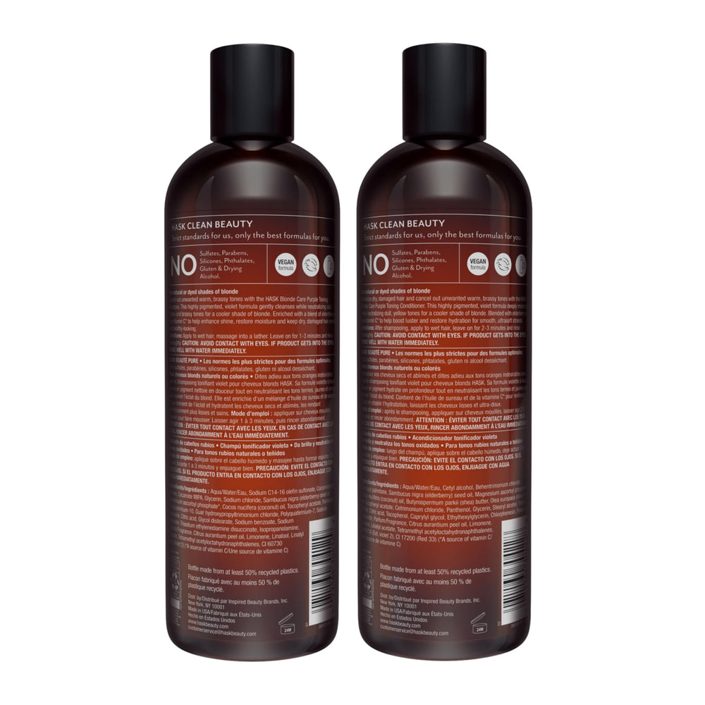 HASK Blonde Care hair closeup highlights shine and smoothness after use.