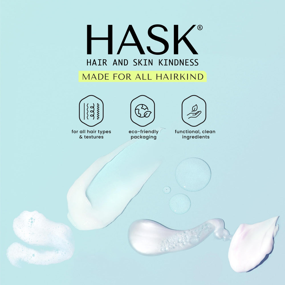 HASK Blonde Care set on bathroom shelf conveys routine-friendly styling solution.