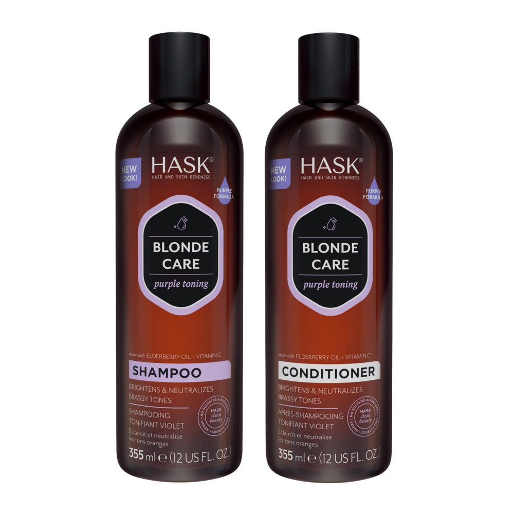 HASK Blonde Care Shampoo bottle highlights sulfate-free formula for color-safe cleansing.