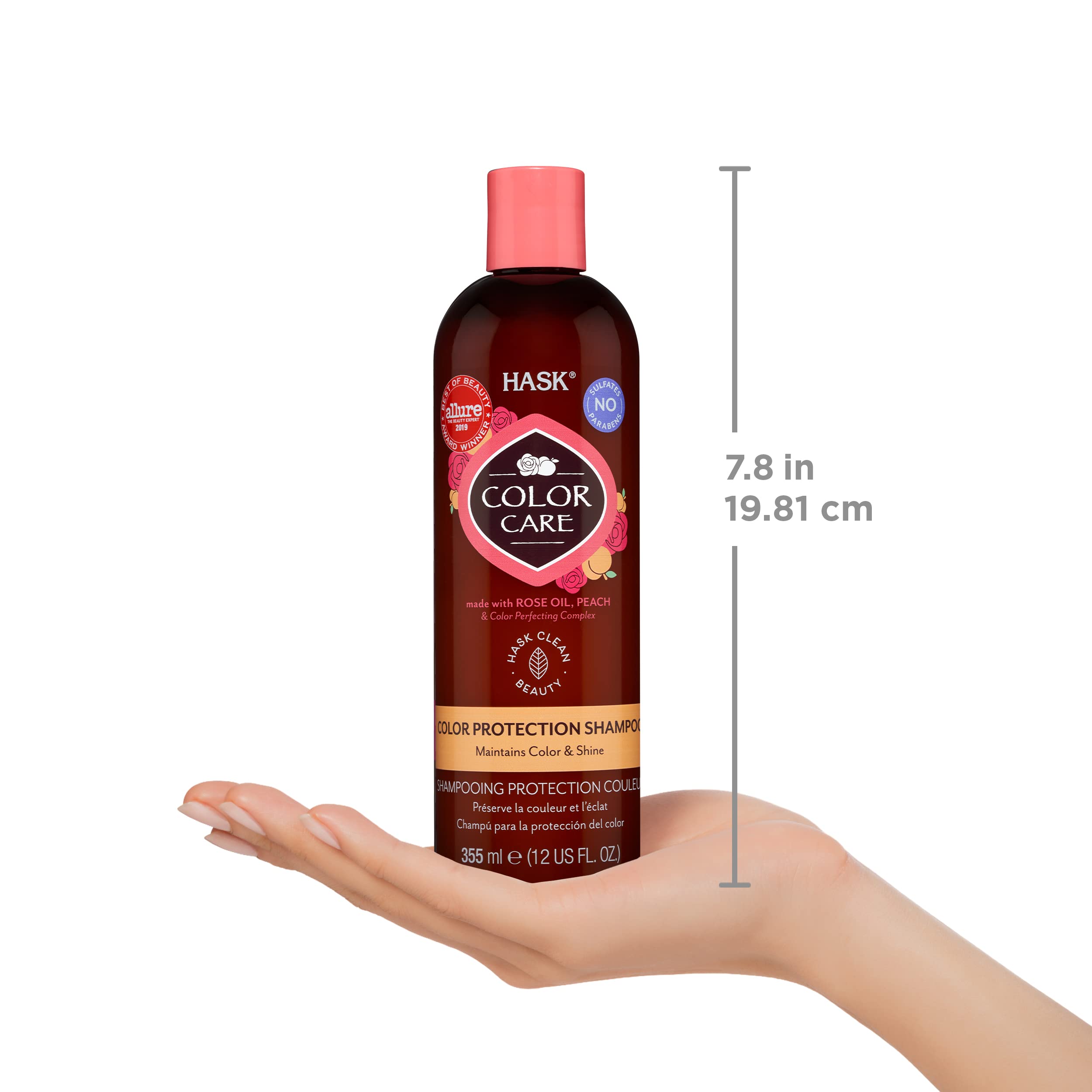 HASK Color Care bottle and pump display conveys convenient everyday use.