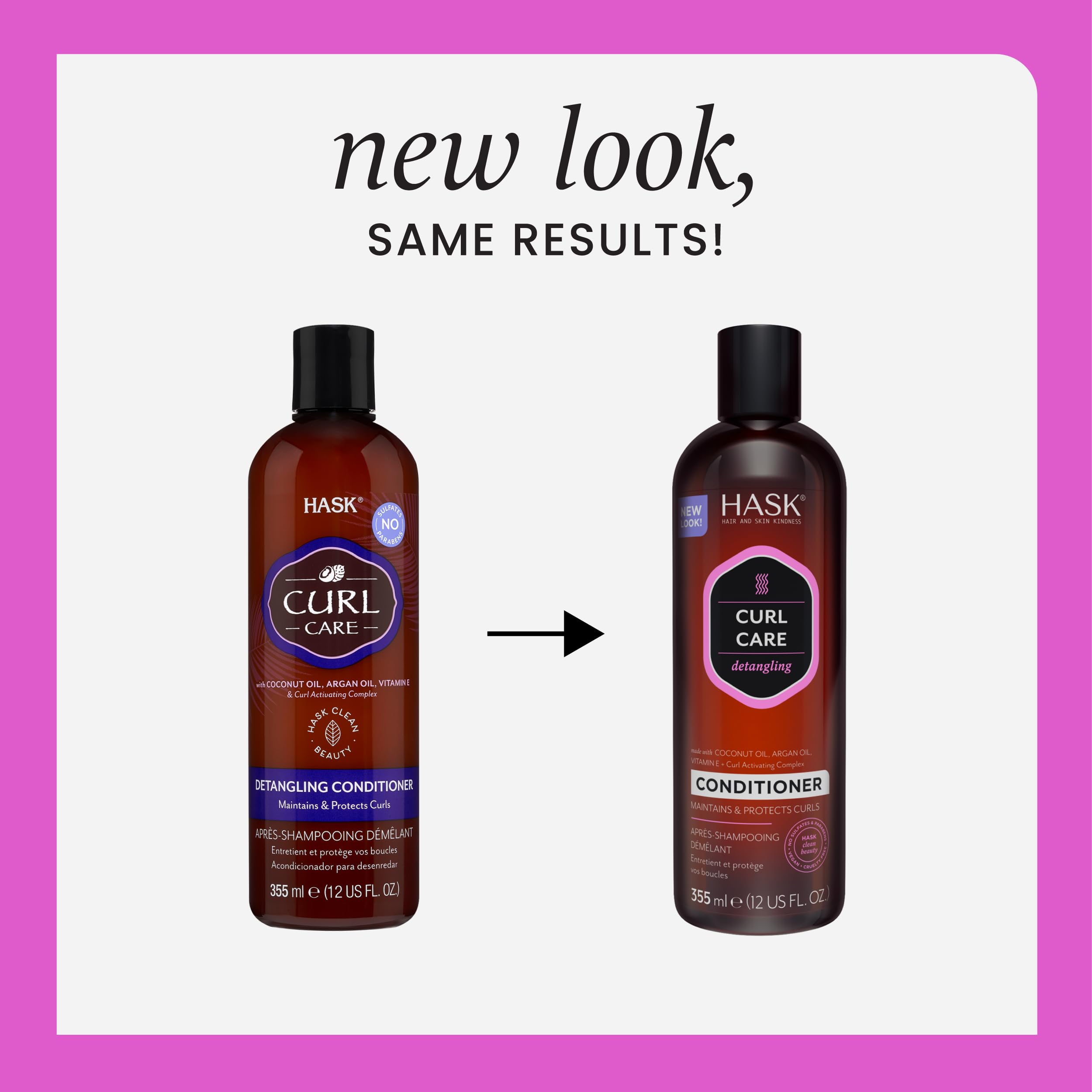 HASK Curl Care Conditioner bottle emphasizes emollients for smoother detangling.