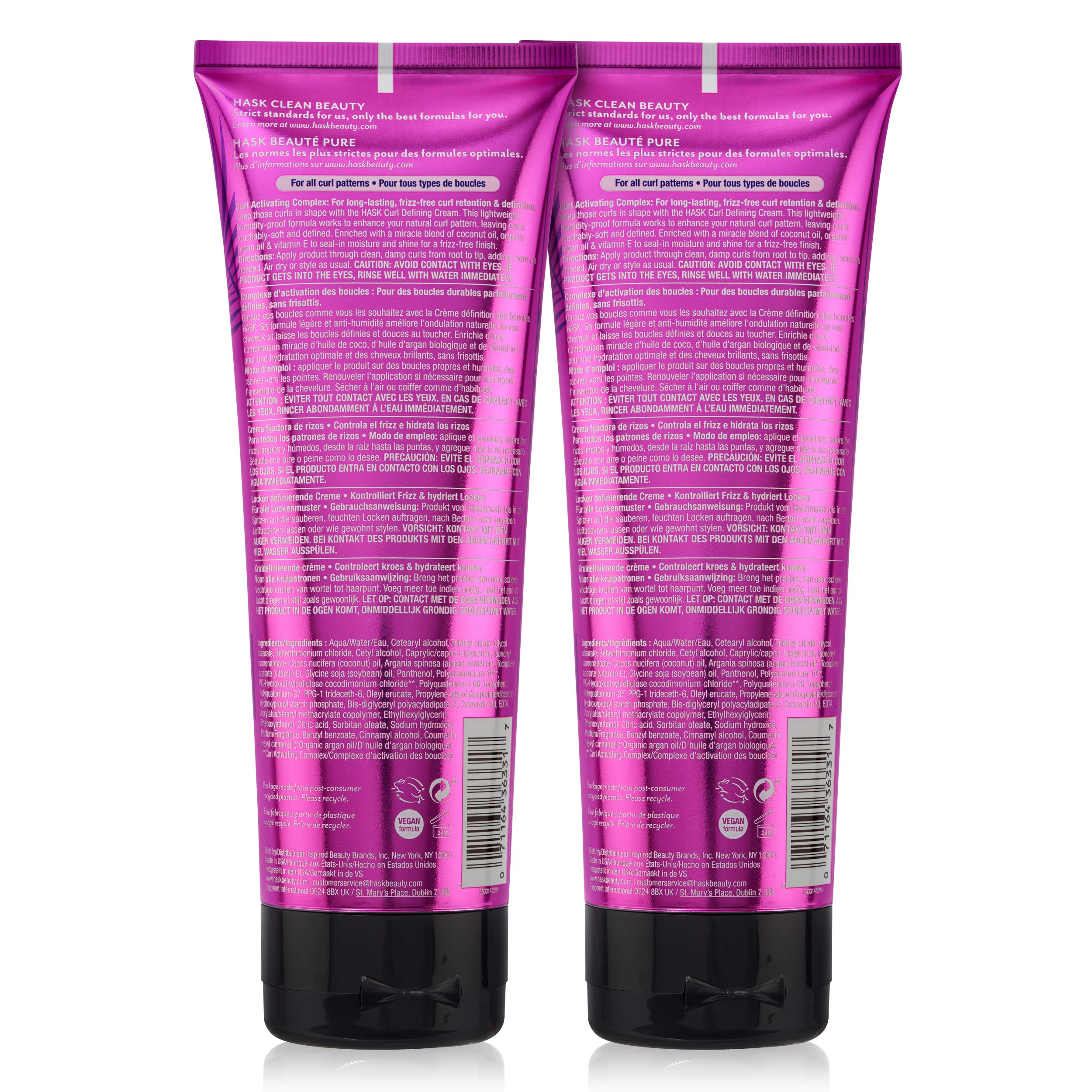 HASK Curl Care Defining Cream application on damp curls shows easy styling.