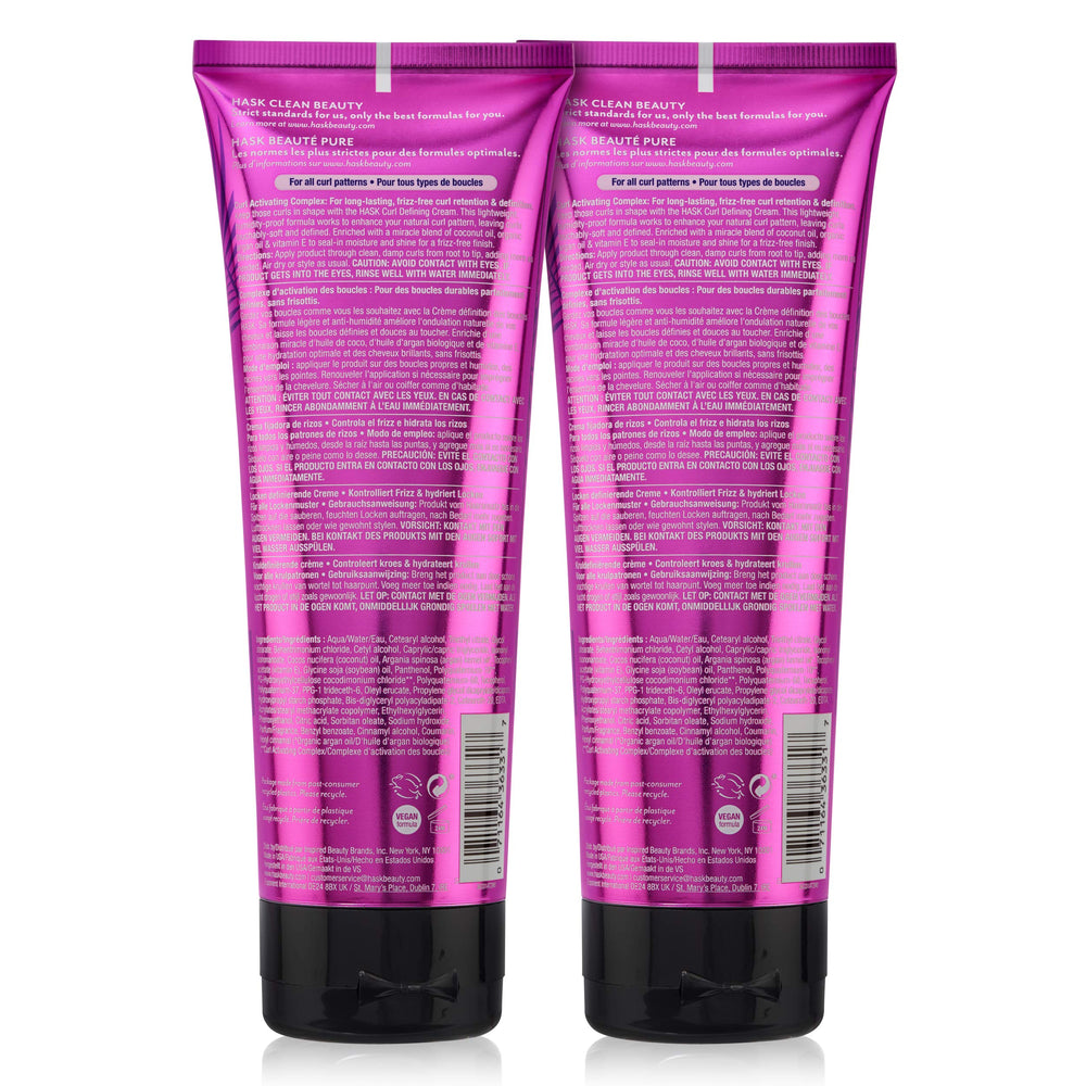 HASK Curl Care Defining Cream application on damp curls shows easy styling.