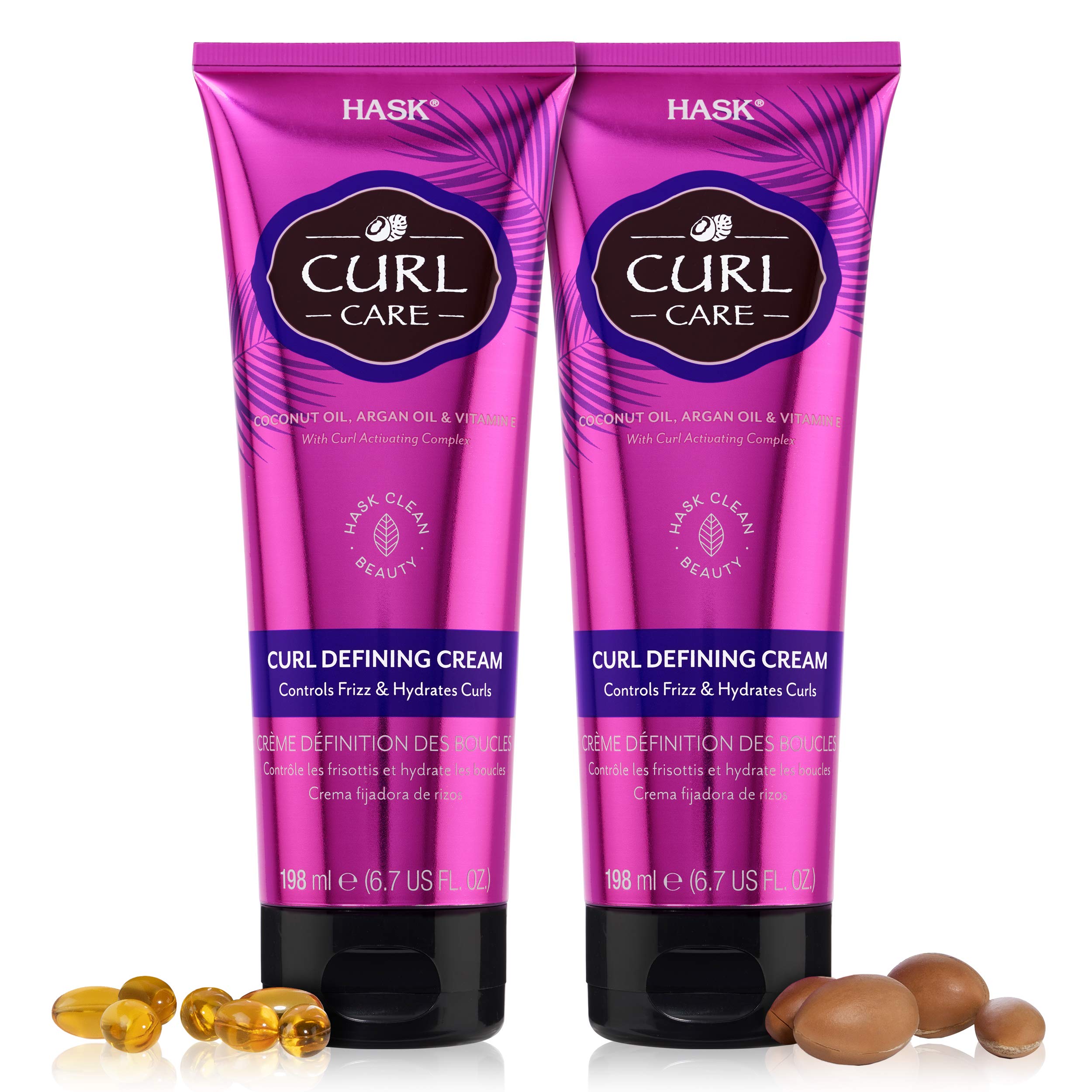 HASK Curl Care Defining Cream bottle showing frizz control and shine.