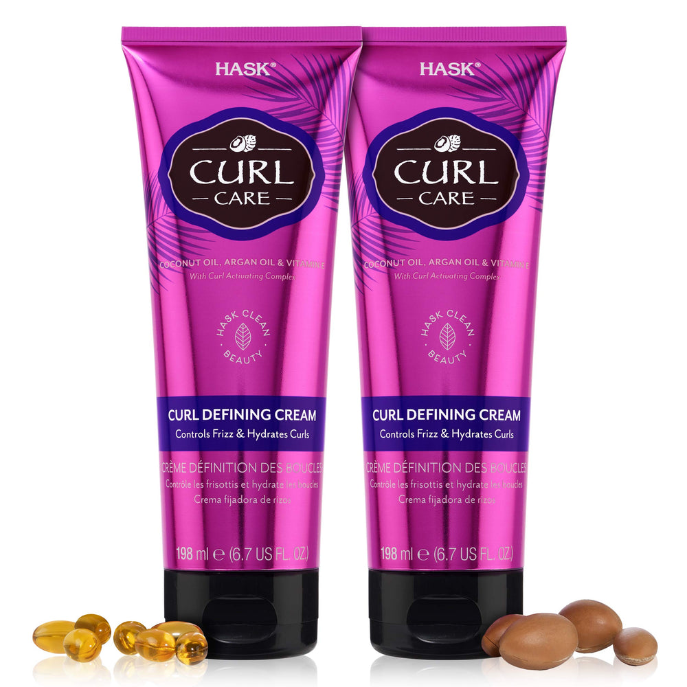 HASK Curl Care Defining Cream bottle showing frizz control and shine.