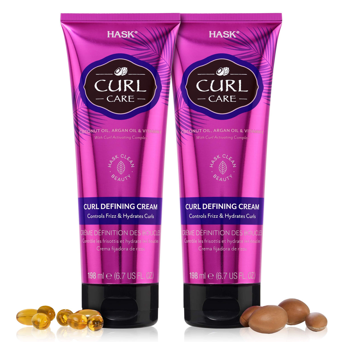 HASK Curl Care Defining Cream bottle showing frizz control and shine.