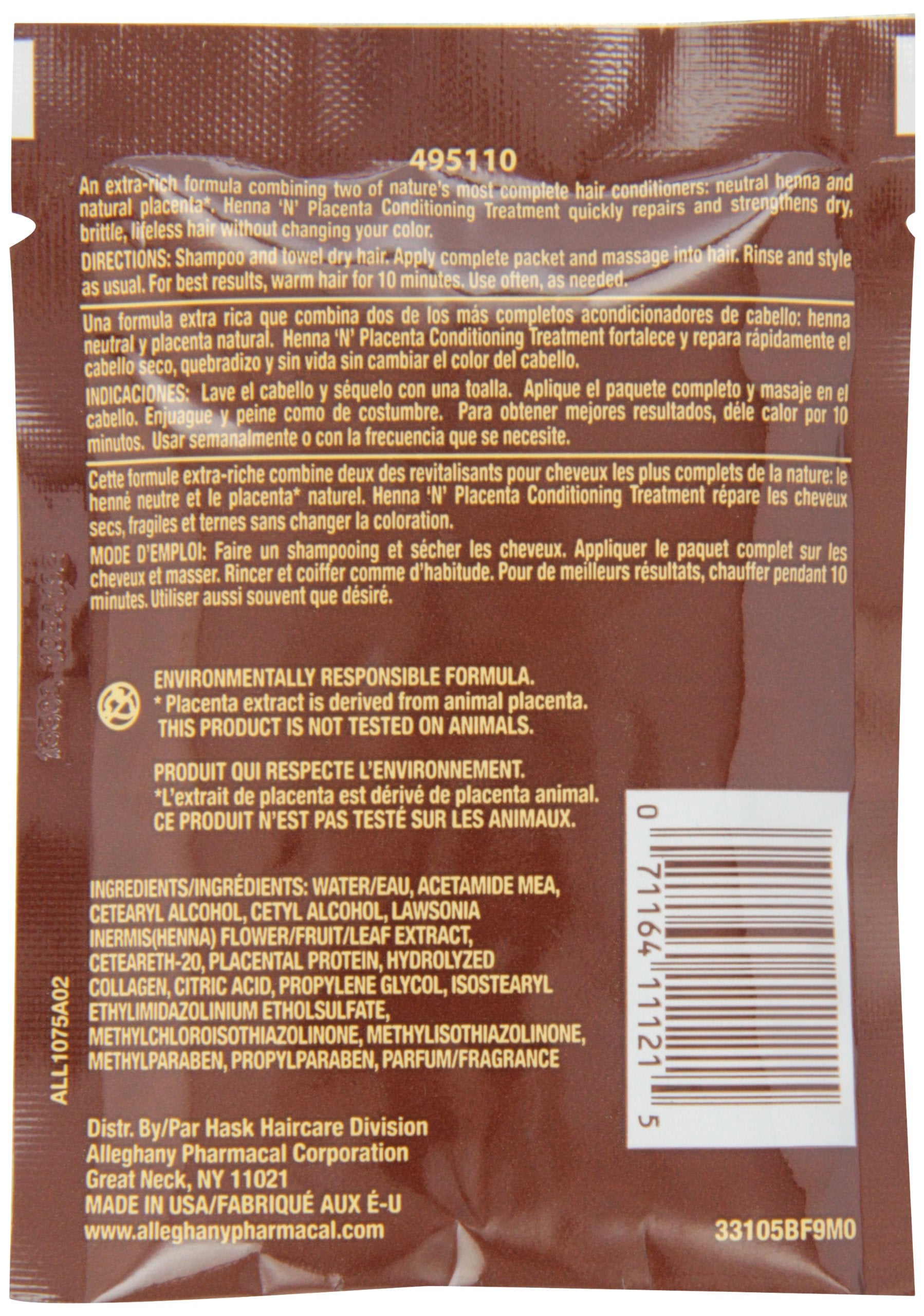 HASK Henna & Placenta packaging close-up highlighting premium formula for healthier, softer hair.