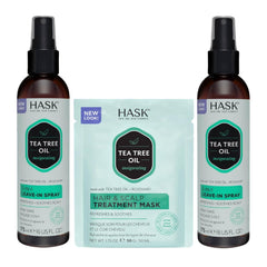 HASK Invigorating Tea Tree Oil 5-in-1 Leave-In Conditioner spray bottle close-up for detangling
