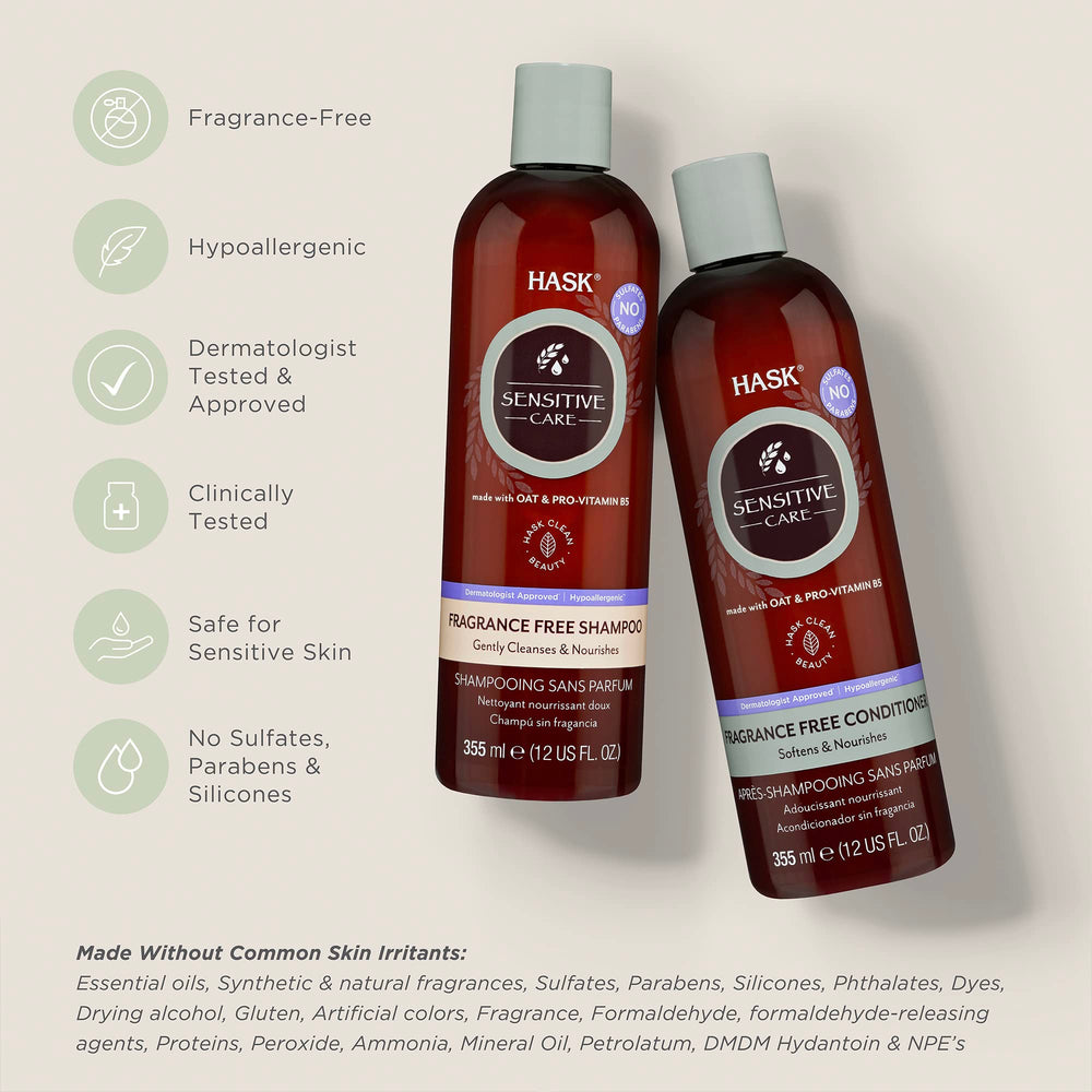 HASK Sensitive Care Conditioner bottle front—hydrating, softening for manageable hair.