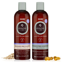 HASK Sensitive Care Shampoo bottle front—fragrance-free cleansing for sensitive scalps.
