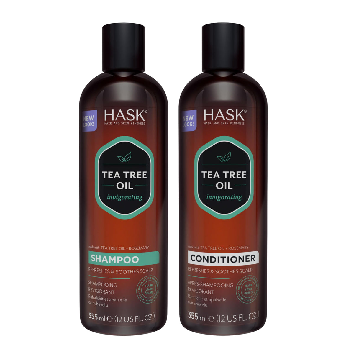 HASK tea tree rosemary shampoo bottle promotes refreshing scalp cleanse
