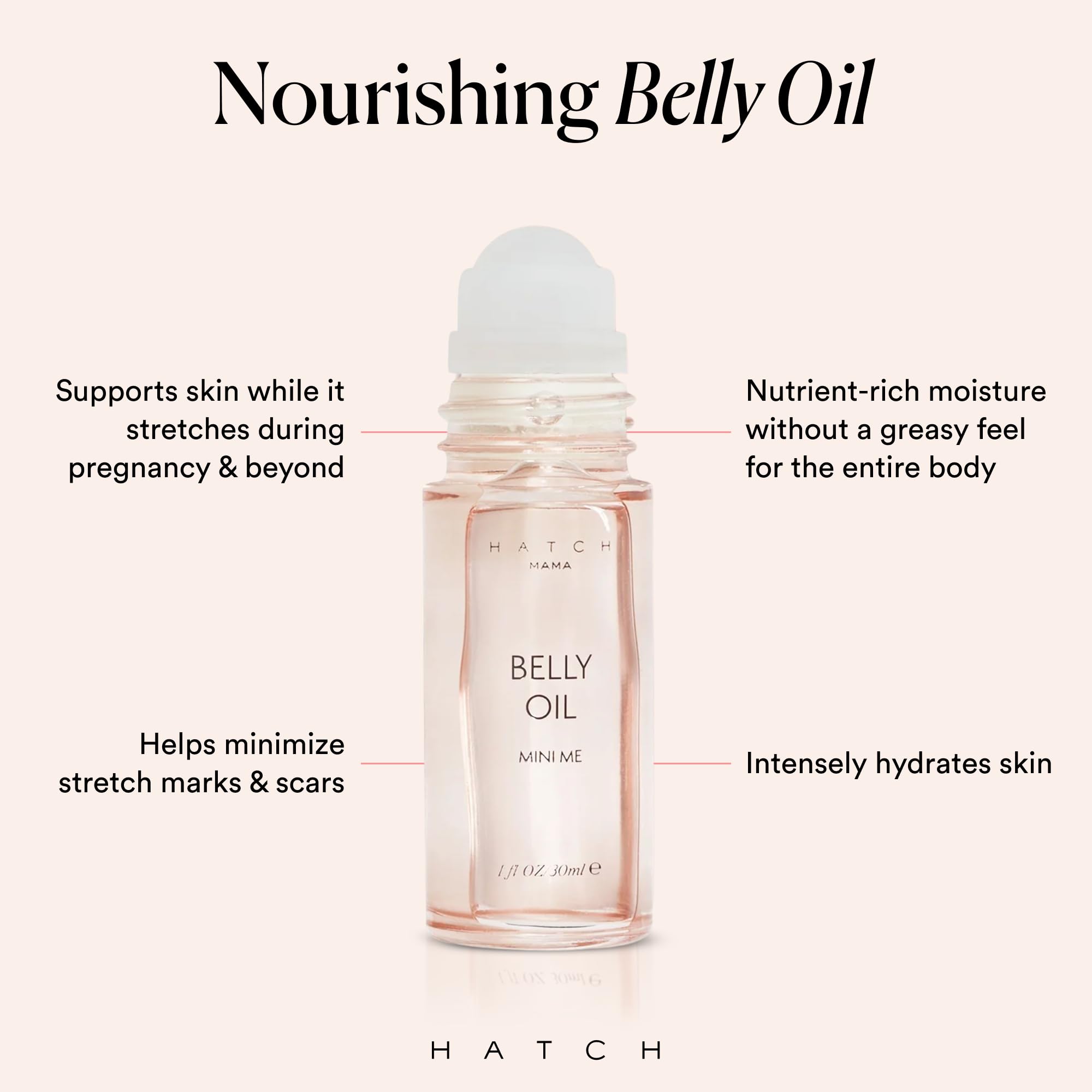 HATCH Belly Oil bottle with pump enables easy, mess-free application during pregnancy