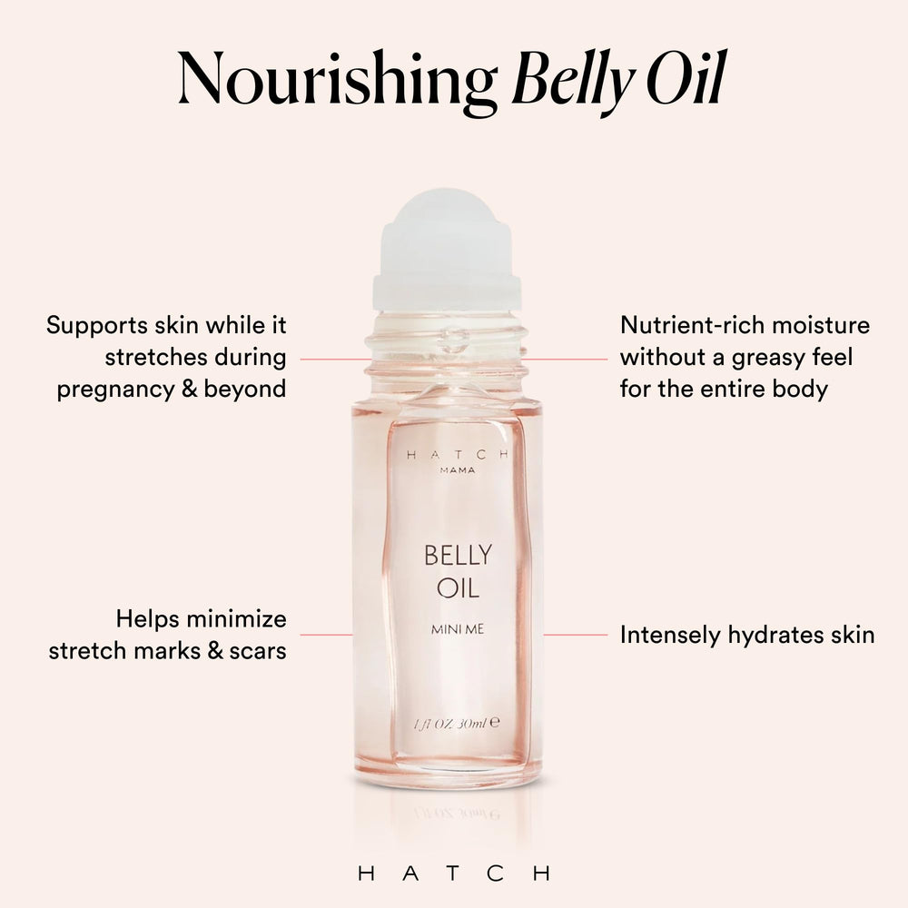 HATCH Belly Oil bottle with pump enables easy, mess-free application during pregnancy
