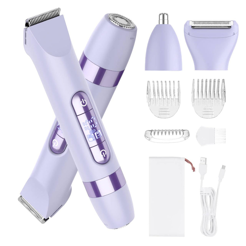 Hatteker 4-in-1 razor dual-head for efficient full-body grooming in one compact kit.