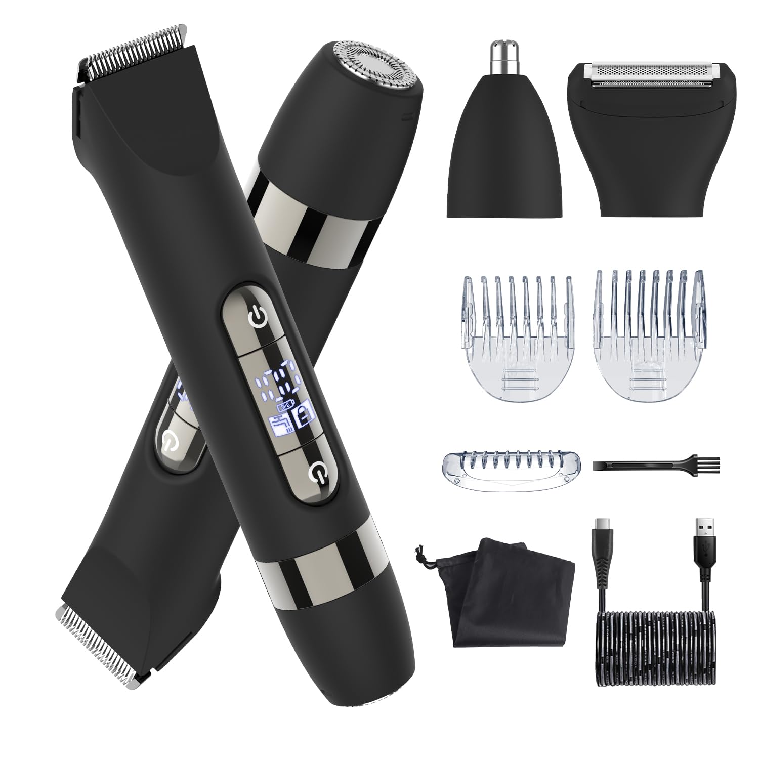 Hatteker 4-in-1 dual-head trimmer for full-body grooming with efficient trimming.
