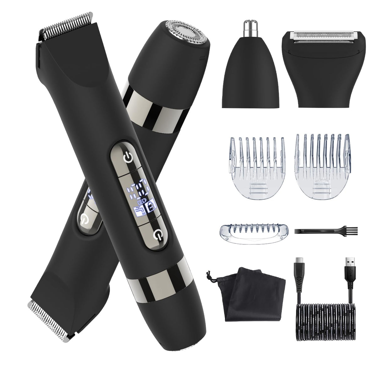 Hatteker 4-in-1 dual-head trimmer for full-body grooming with efficient trimming.