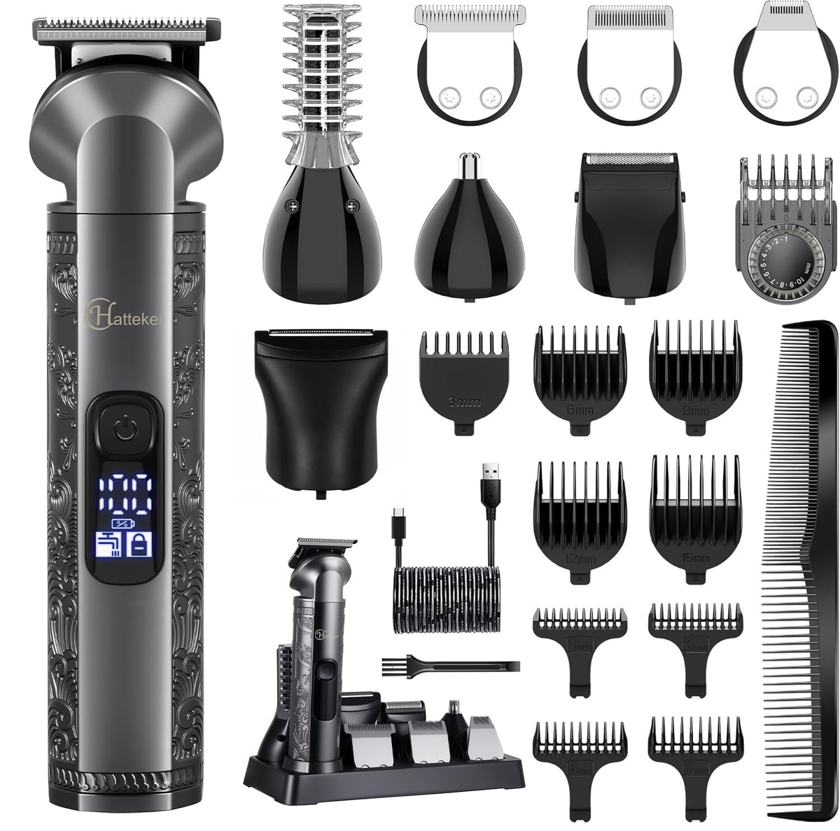 Hatteker 8-in-1 grooming kit front view showing compact all-in-one design for easy handling