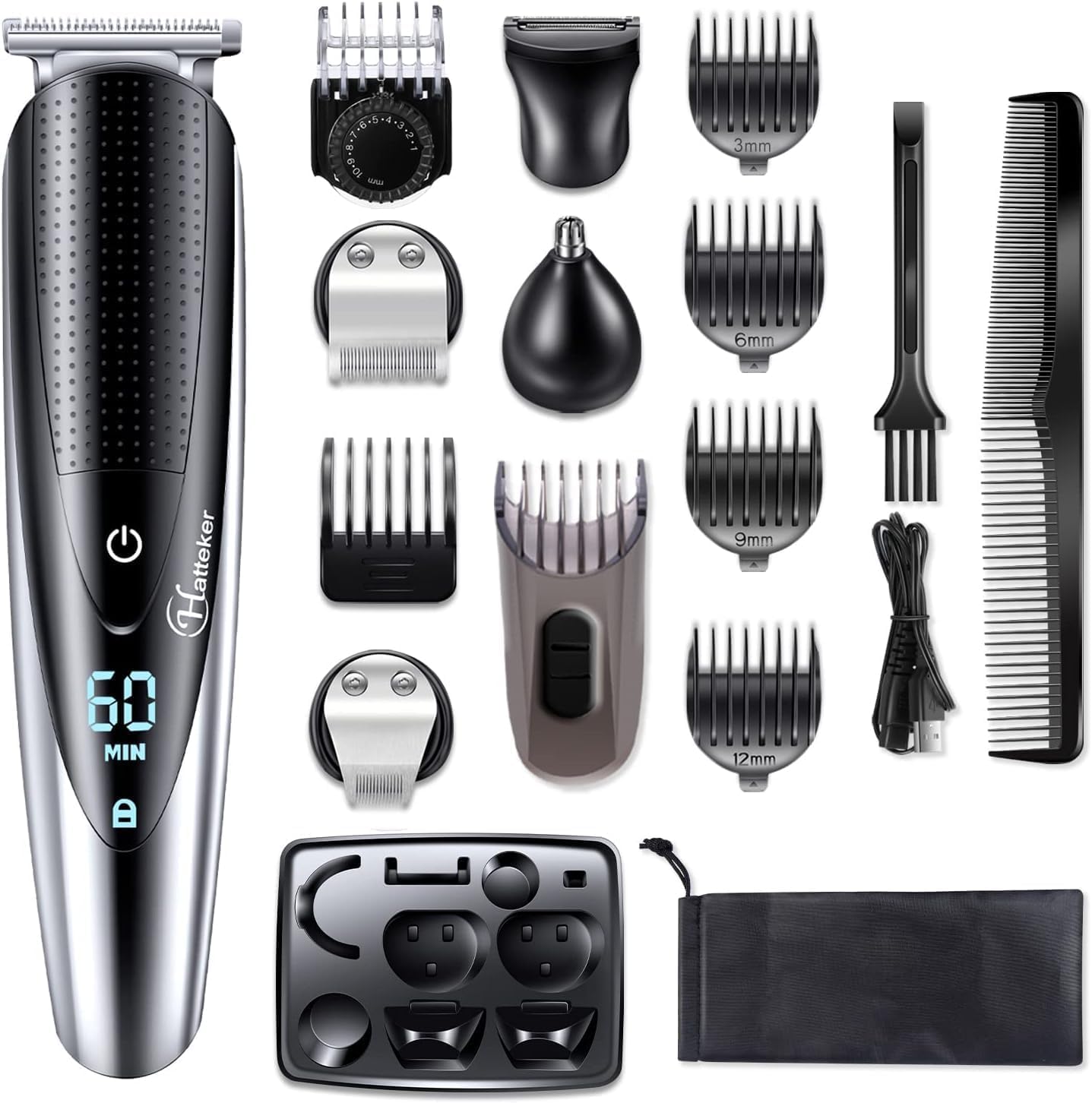 Hatteker beard trimmer with full-size steel blade for precise grooming