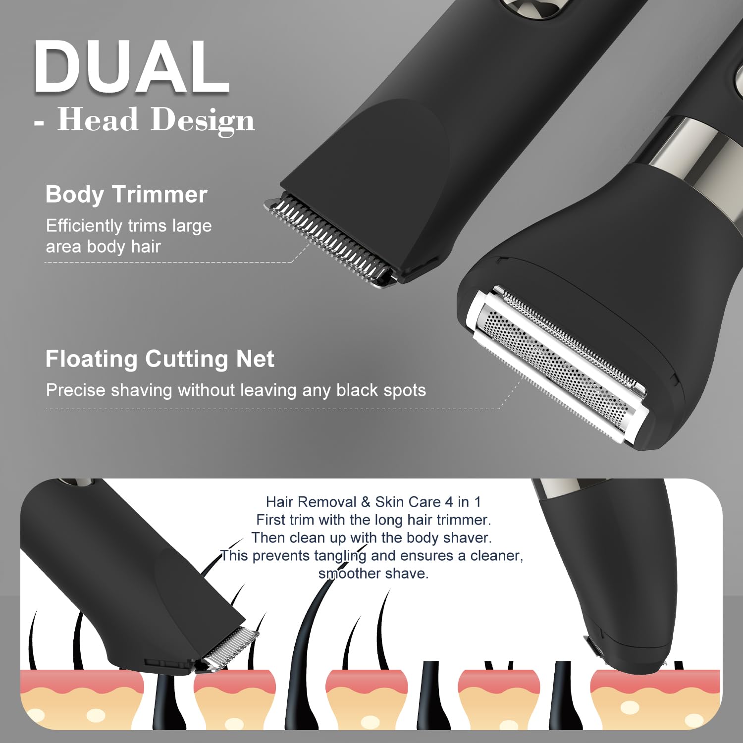 Hatteker groin, armpit, legs, and face trimming made easy with versatile attachments.