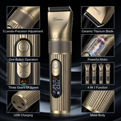 Hatteker hair clipper cutter head close-up highlighting ceramic titanium blades for smooth cuts.