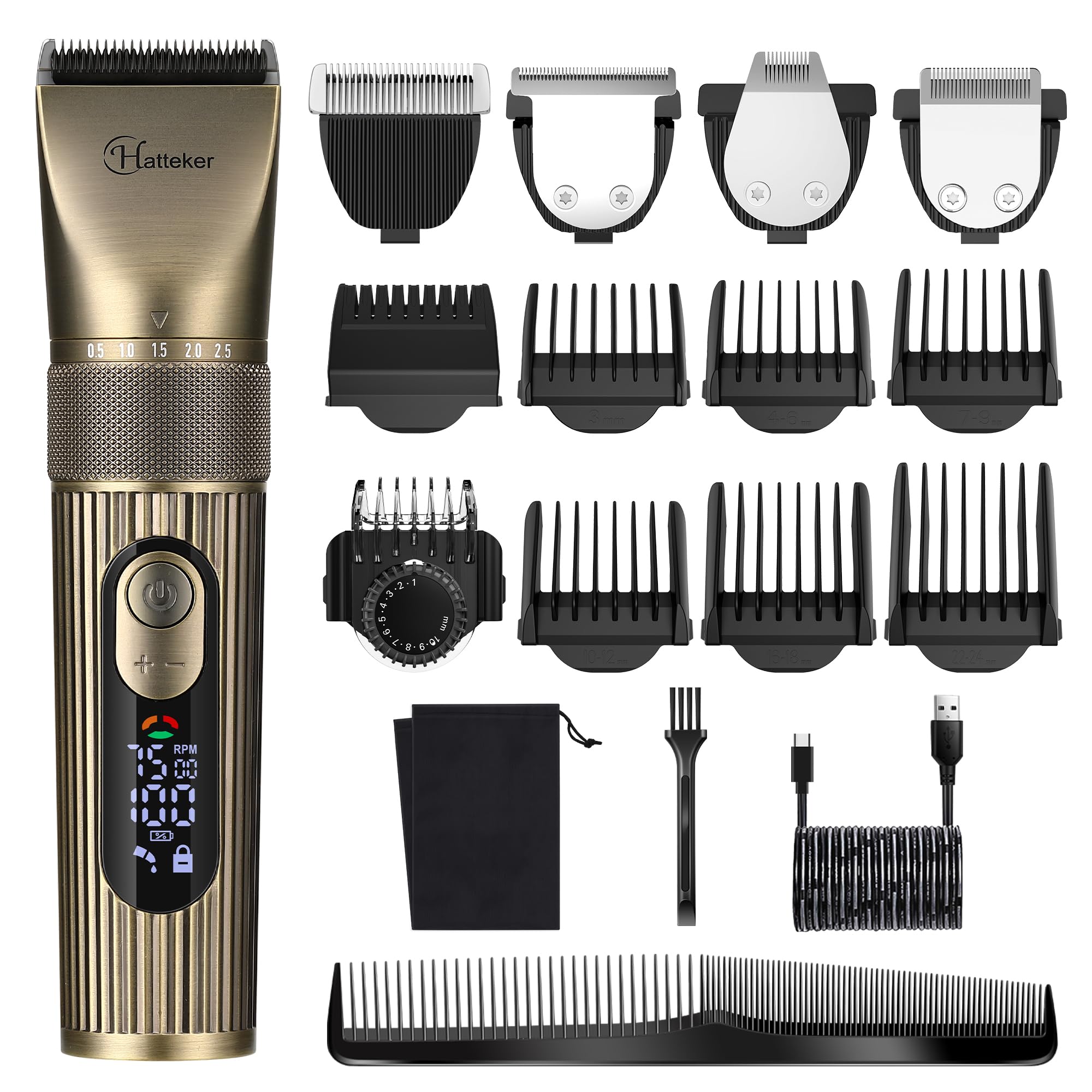 Hatteker men's beard trimmer front view showing an ergonomic grip for precise grooming.
